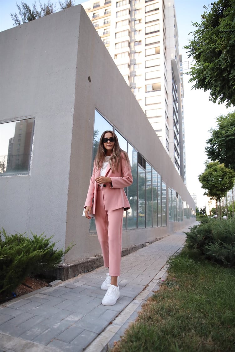Pudra Blazer Ceket Pantolon Takım