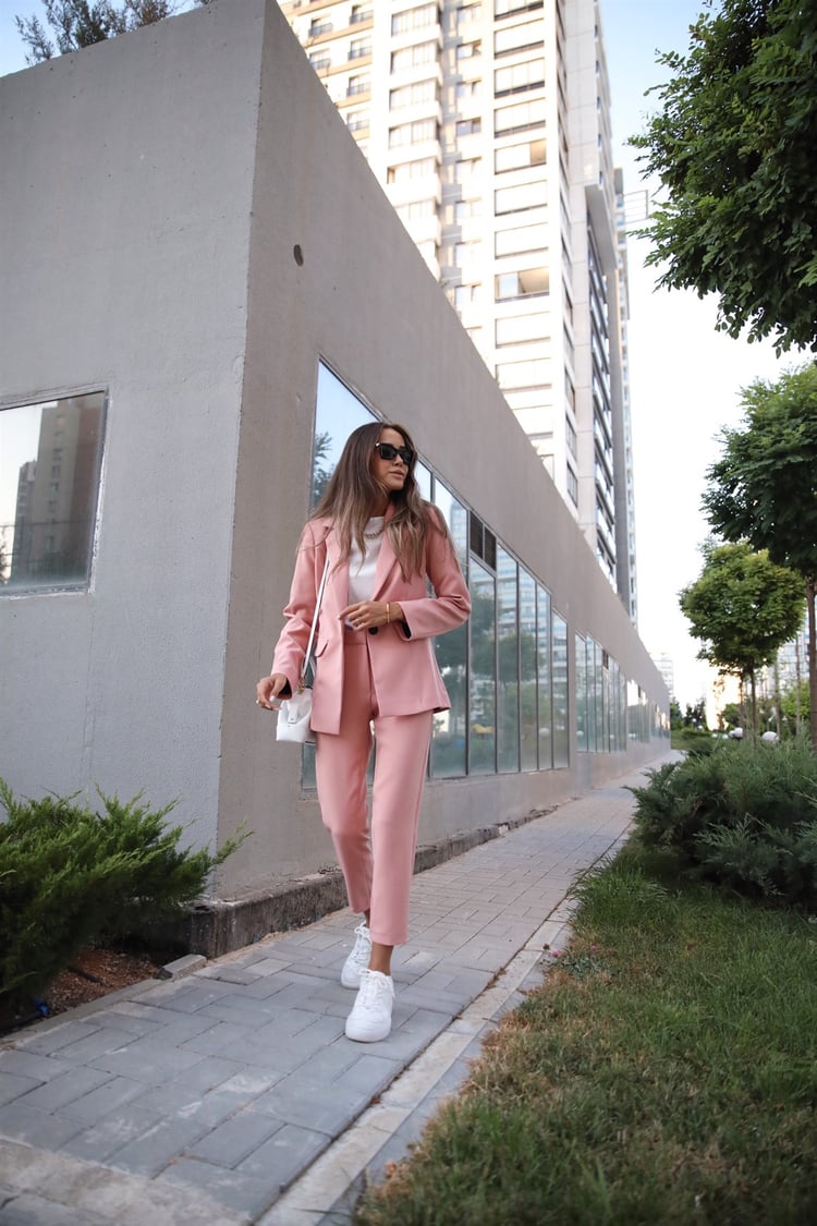Pudra Blazer Ceket Pantolon Takım