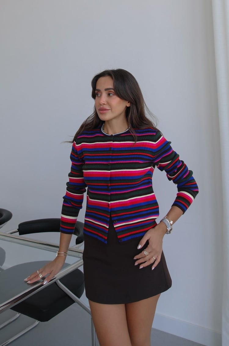 Renkli Slim Fit Çizgili Triko Hırka