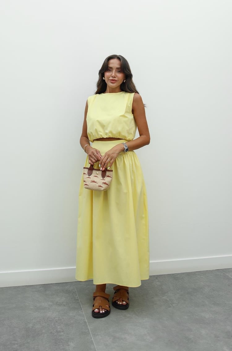 Sarı Altı Lastikli Crop Etek Takım