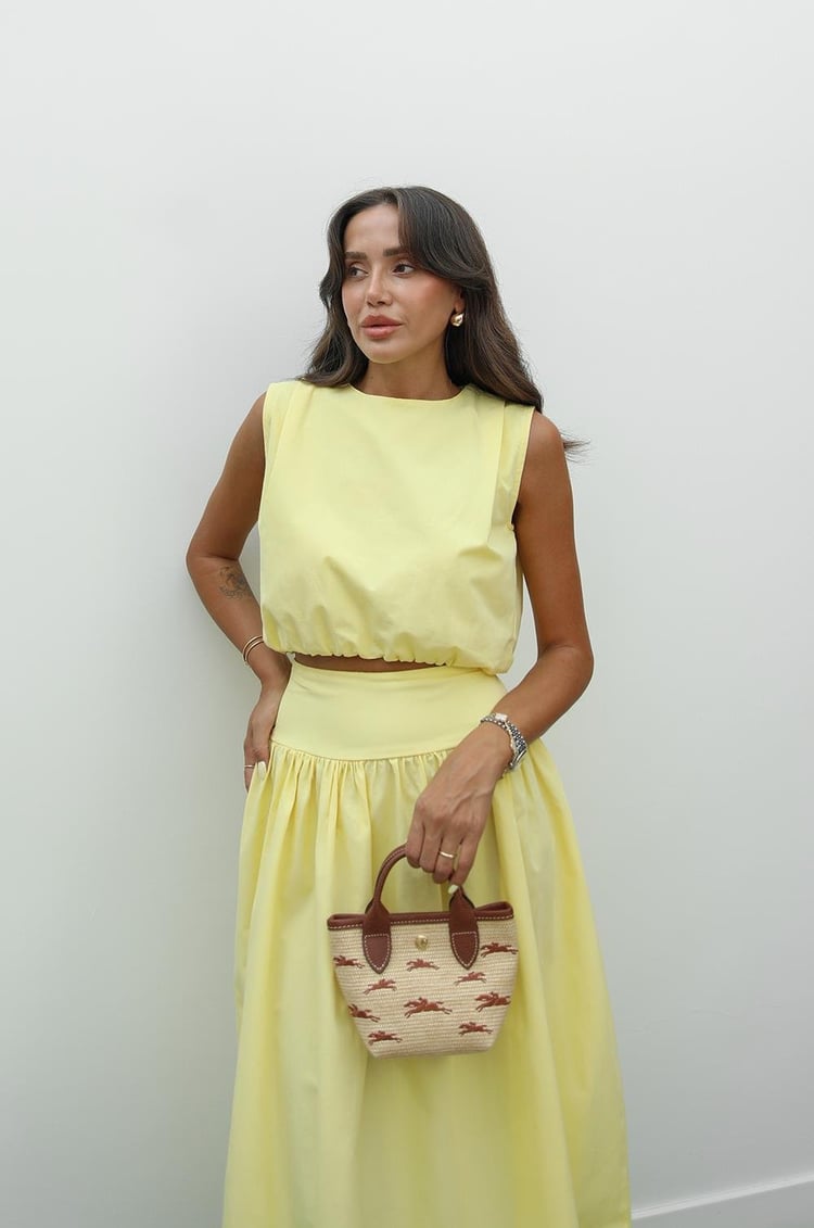 Sarı Altı Lastikli Crop Etek Takım