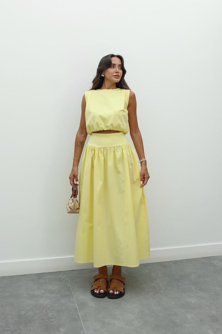 Sarı Altı Lastikli Crop Etek Takım