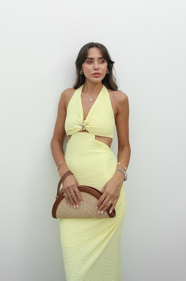 Sarı Deniz Yıldızı Aksesuarlı Elbise