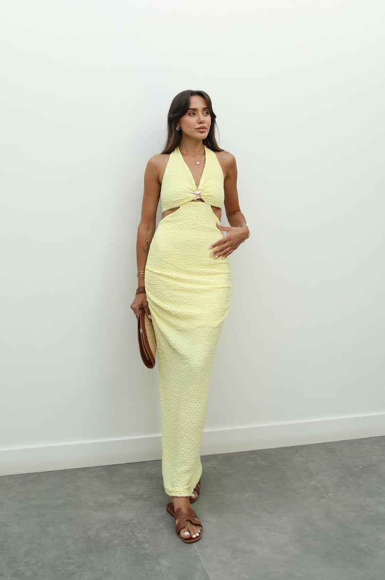 Sarı Deniz Yıldızı Aksesuarlı Elbise