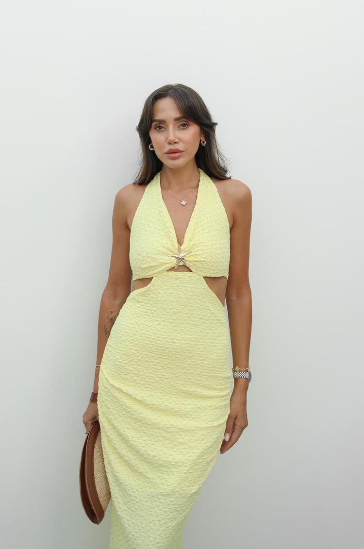 Sarı Deniz Yıldızı Aksesuarlı Elbise