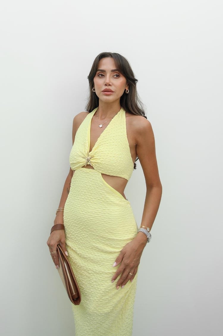 Sarı Deniz Yıldızı Aksesuarlı Elbise