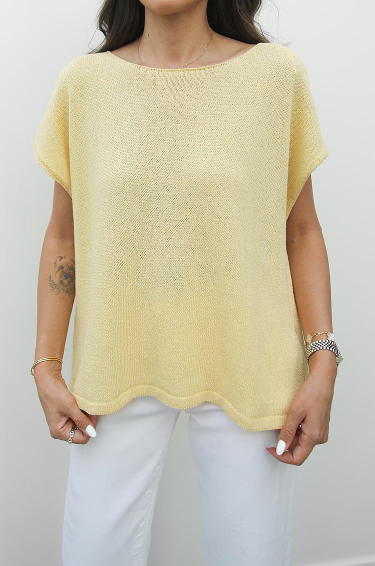 Sarı Joke Kısa Kollu Oversize Triko