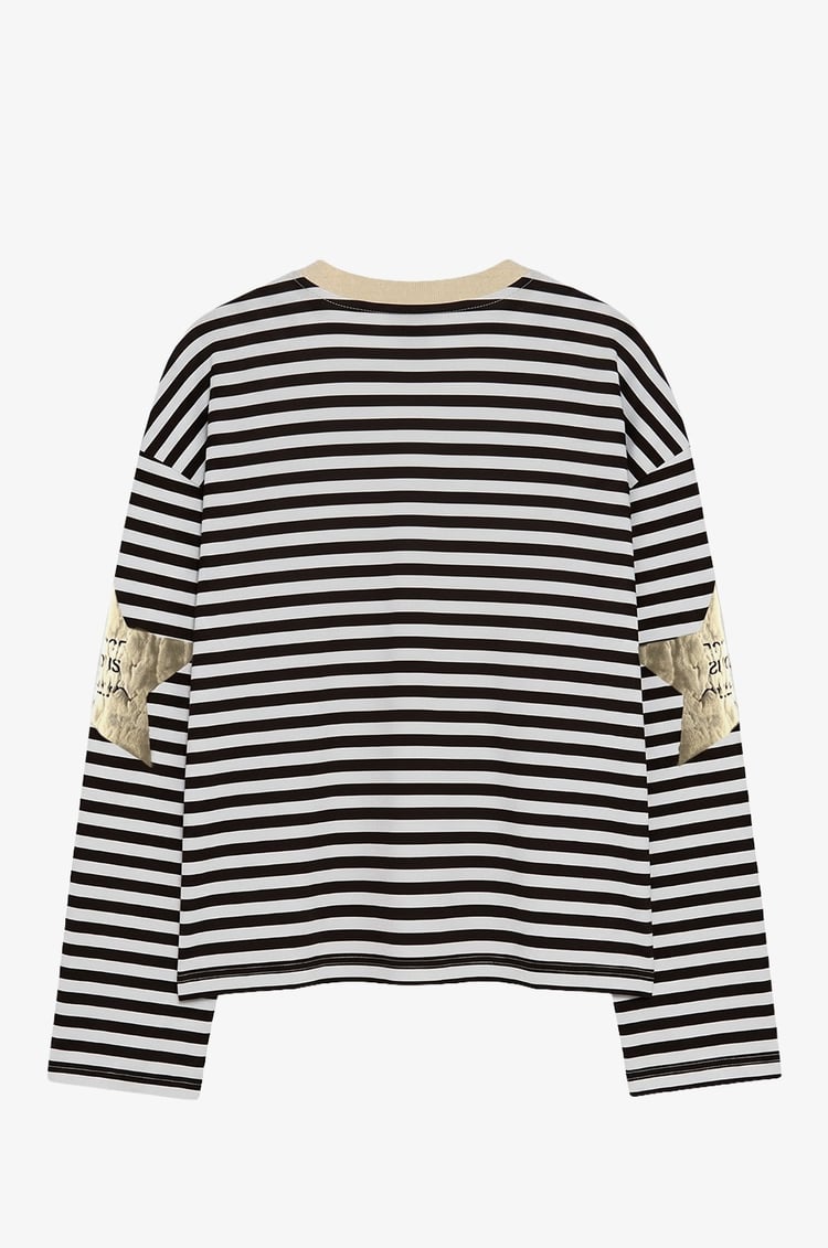 Sarı Kolları Yıldız Baskılı Çizgili İnce Sweatshirt 