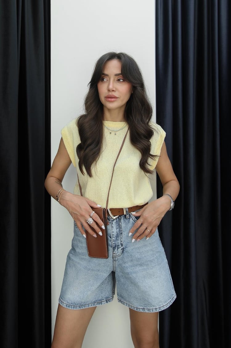 Sarı Kolsuz Bisiklet Yaka Triko