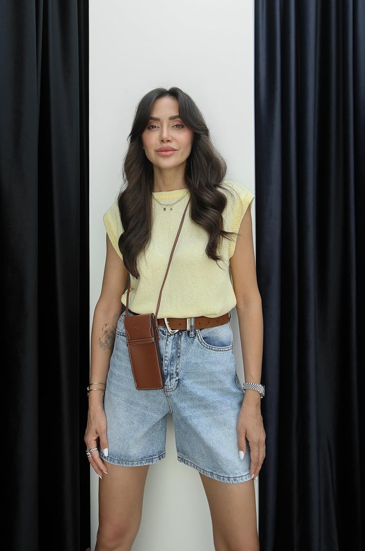 Sarı Kolsuz Bisiklet Yaka Triko