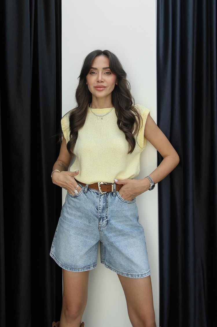 Sarı Kolsuz Bisiklet Yaka Triko