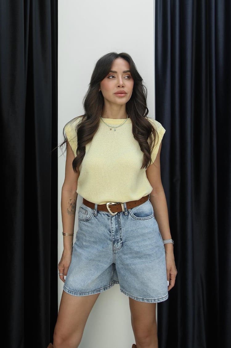 Sarı Kolsuz Bisiklet Yaka Triko