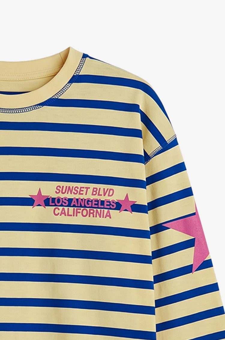 Sarı Los Angeles Yazı Baskılı Çizgili Sweatshirt
