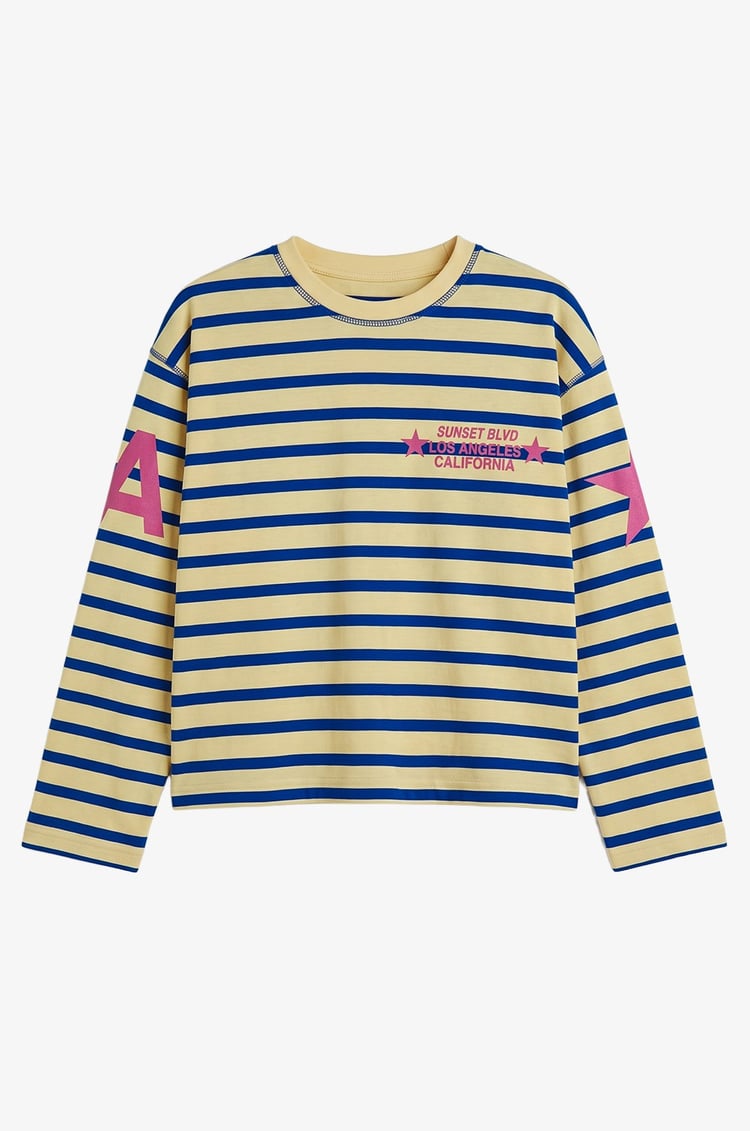 Sarı Los Angeles Yazı Baskılı Çizgili Sweatshirt