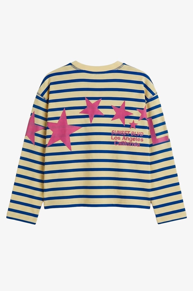 Sarı Los Angeles Yazı Baskılı Çizgili Sweatshirt