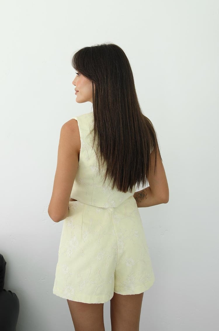 Sarı Nakışlı Yelek Etek Takım