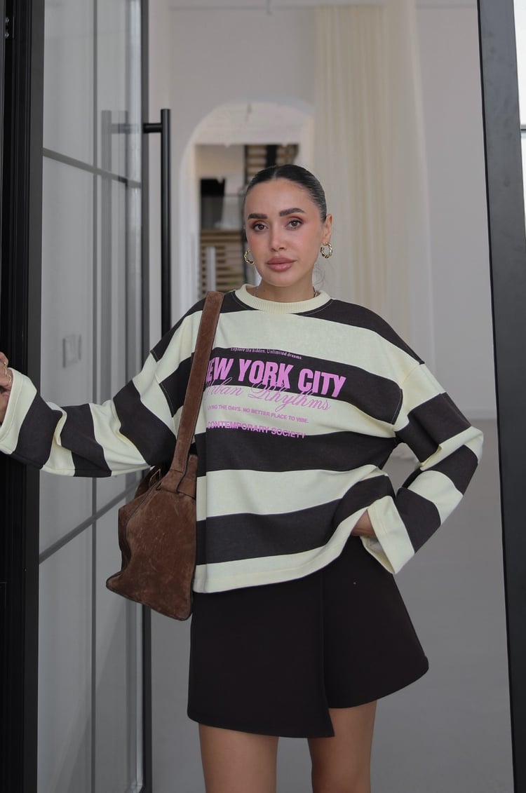 Sarı New York City Baskılı Sweatshirt