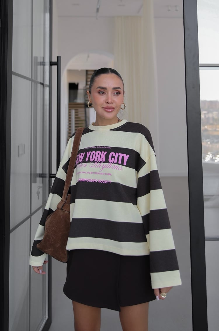 Sarı New York City Baskılı Sweatshirt