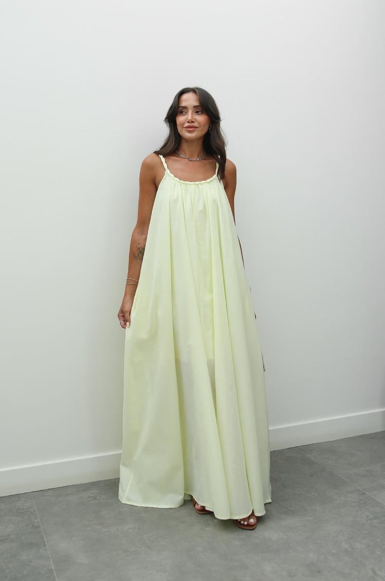 Sarı Örgü Detaylı Astarlı Vual Elbise