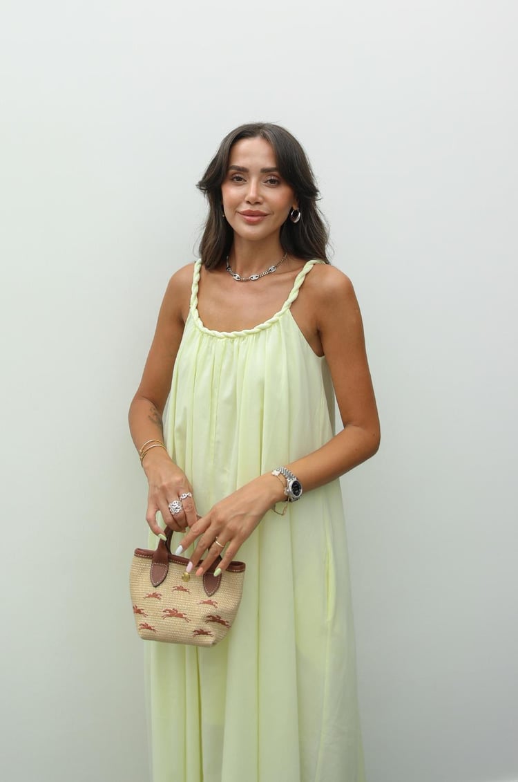 Sarı Örgü Detaylı Astarlı Vual Elbise