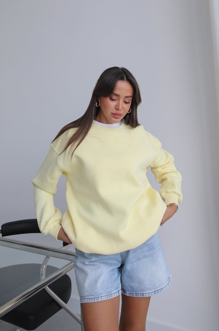 Sarı Orin Bisiklet Yaka Sweatshirt 