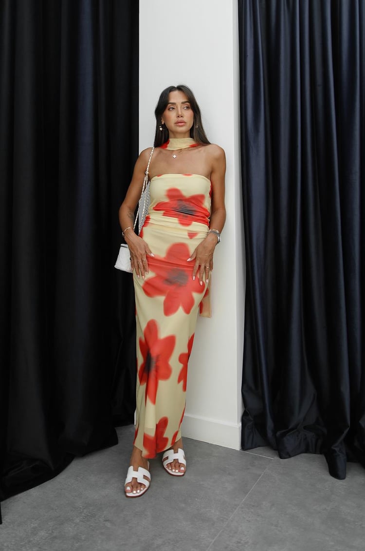 Sarı Papaver Desenli Bluz Etek Takım