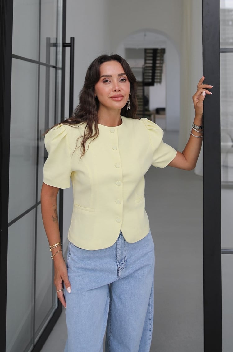 Sarı Soren Keten Blazer Ceket