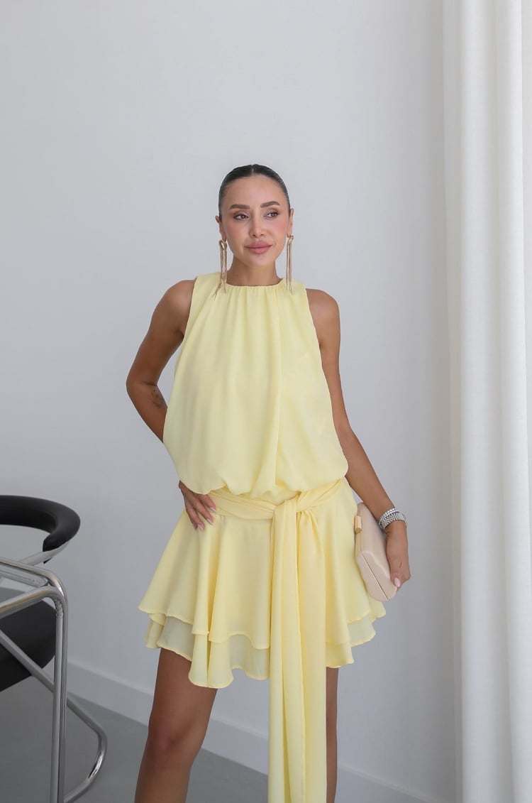 Pembe Tallin Pile Detaylı Elbise