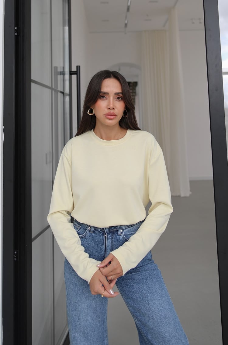 Sarı Tinta Bisiklet Yaka İnce Sweatshirt