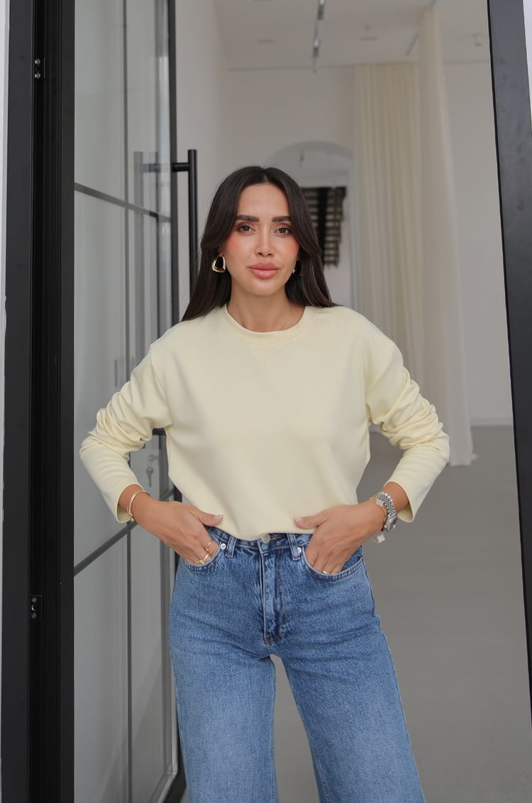 Sarı Tinta Bisiklet Yaka İnce Sweatshirt