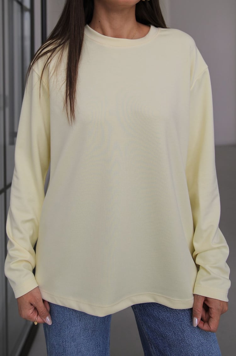 Sarı Tinta Bisiklet Yaka İnce Sweatshirt