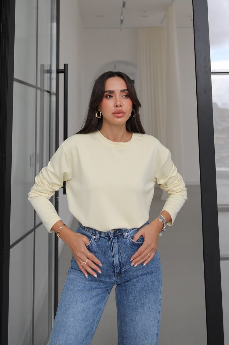 Sarı Tinta Bisiklet Yaka İnce Sweatshirt