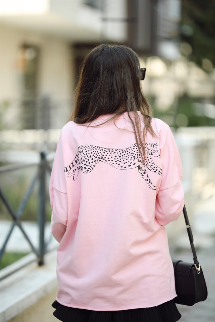 Şeker Pembe Kaplan Detaylı Sweatshirt