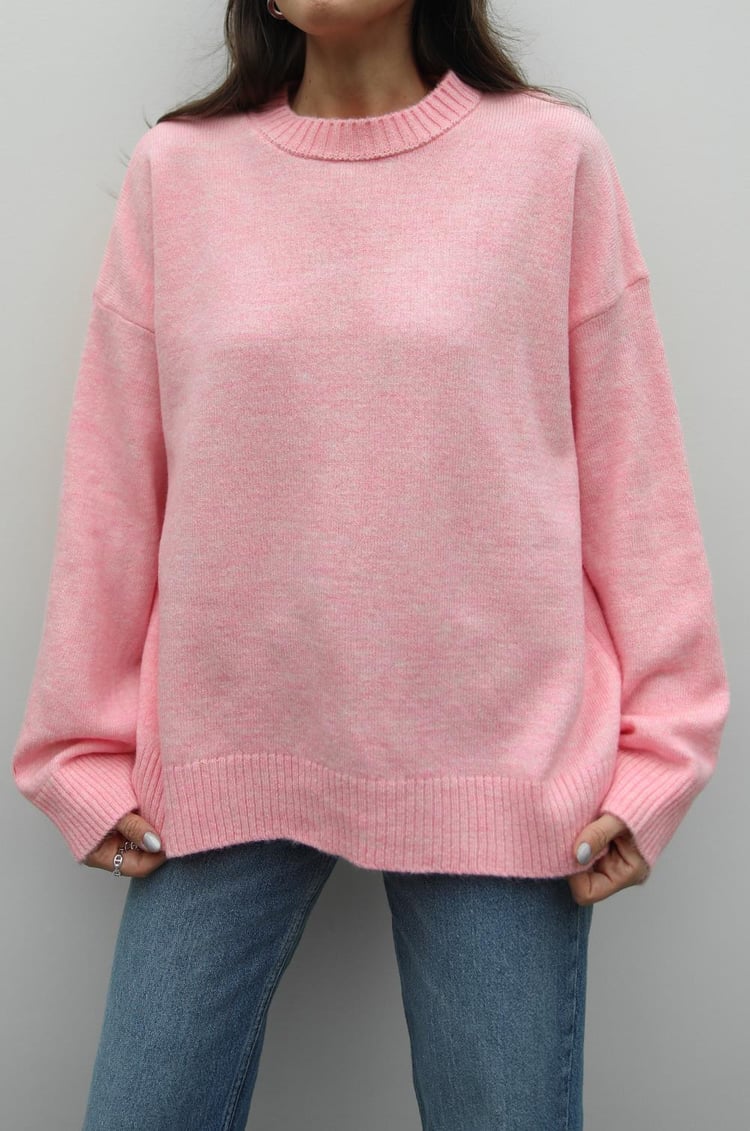 Şeker Pembe Mary Bisiklet Yaka Oversize Triko Kazak