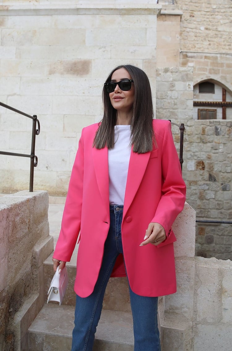 Şeker Pembe Oversize Blazer Ceket