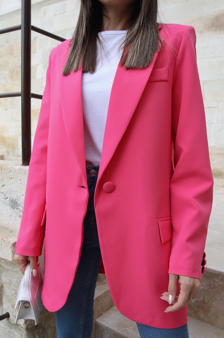 Şeker Pembe Oversize Blazer Ceket