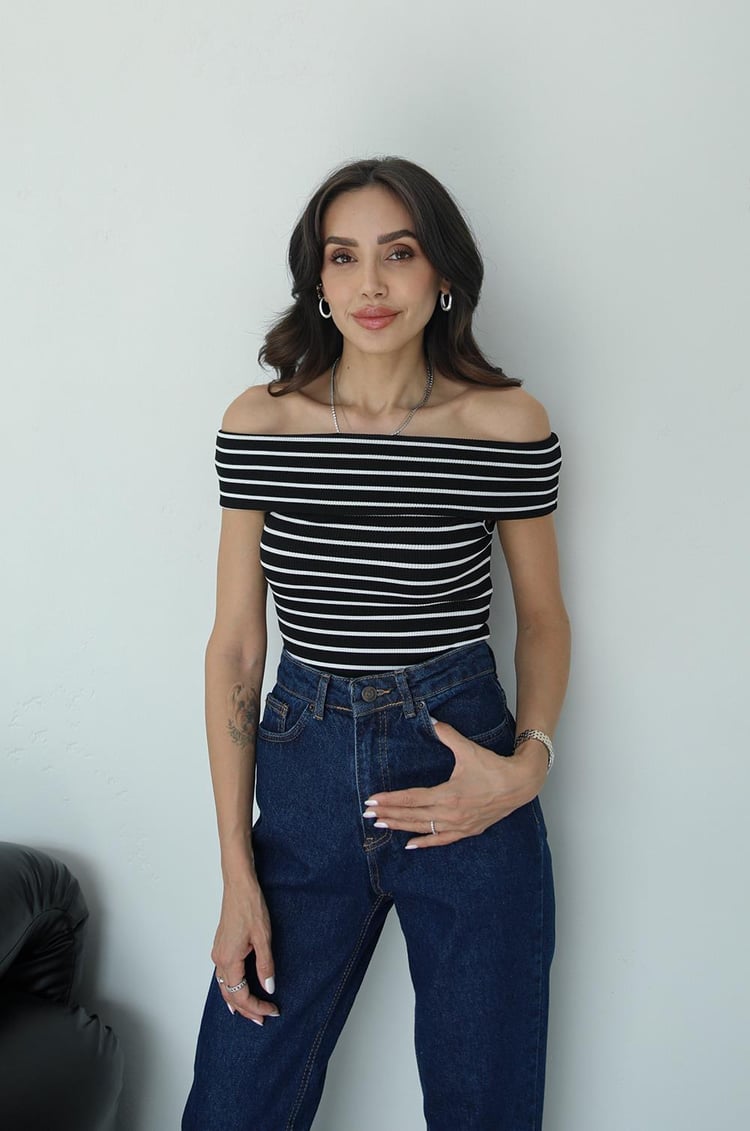 Siyah Alessia Çizgili Madonna Bluz