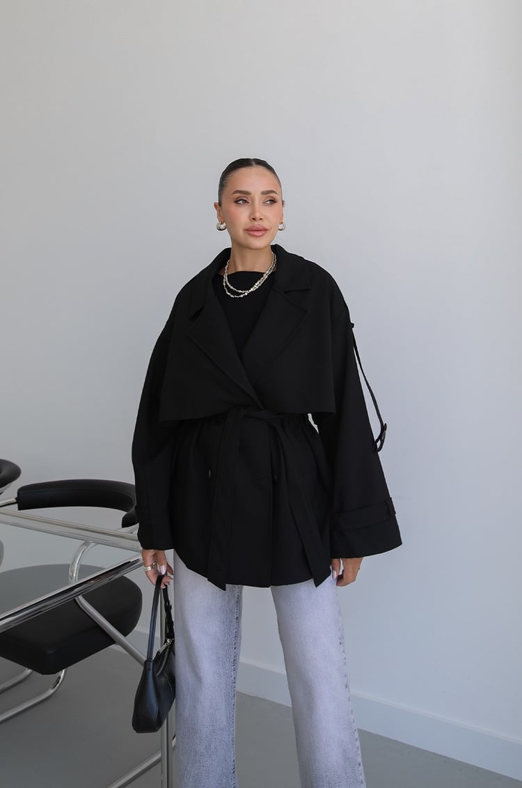 Siyah Alyssa Kuşaklı Trençkot