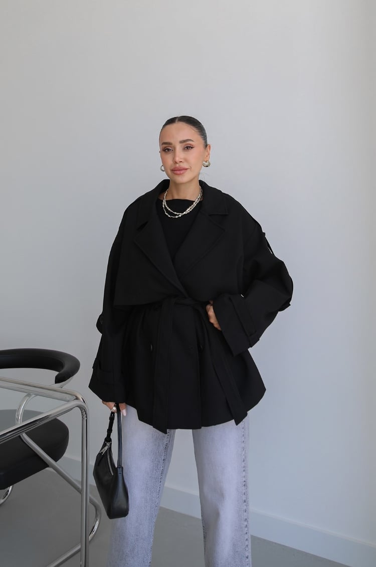 Siyah Alyssa Kuşaklı Trençkot