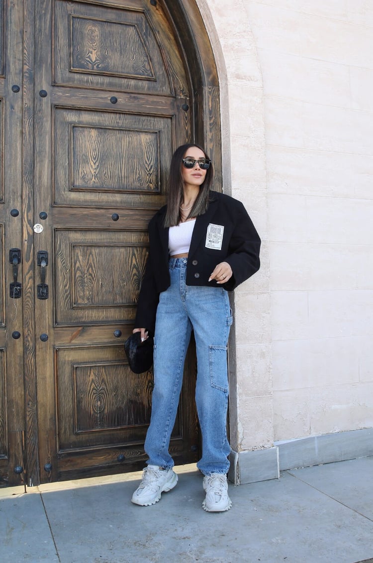 Siyah Armalı Crop Ceket