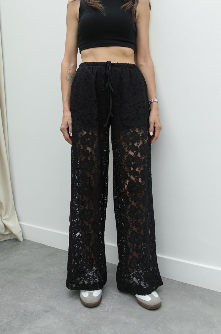 Siyah Astarlı Dantel Pantolon