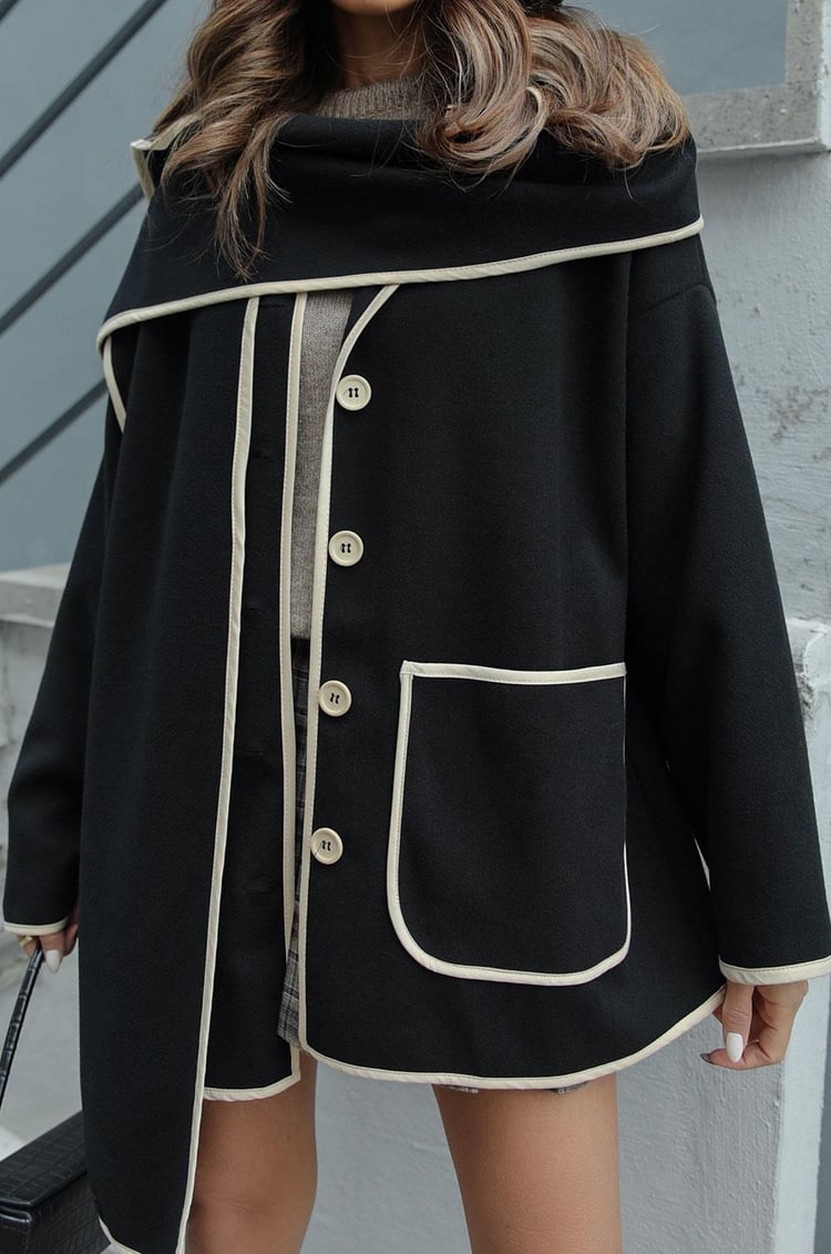 Siyah Atkı Detaylı Kaşe Ceket