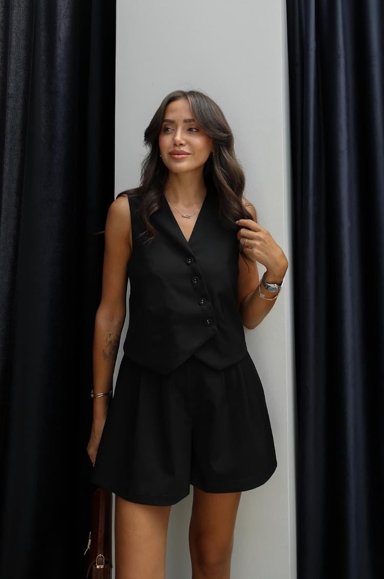 Siyah Baker Yelek Şort Takım