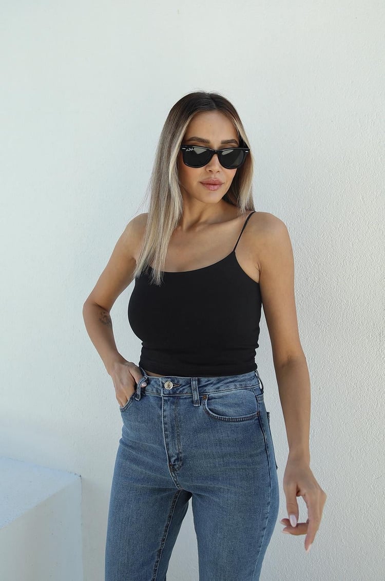 Siyah Beyaz İp Askılı Basic 2'li Crop