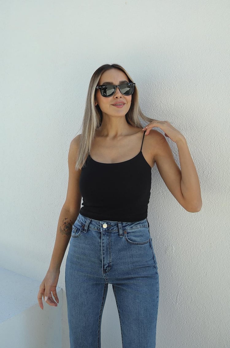 Siyah Beyaz İp Askılı Basic 2'li Crop