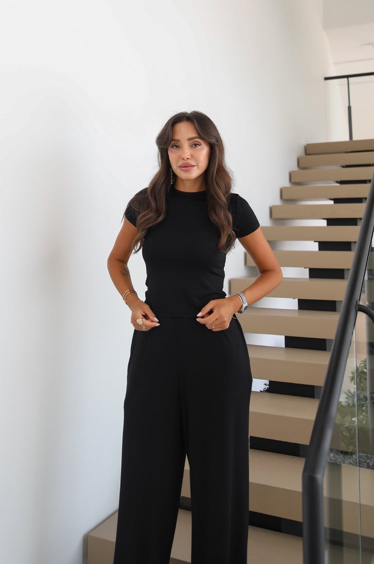 Siyah Bluz Pantolon Kimono Takım