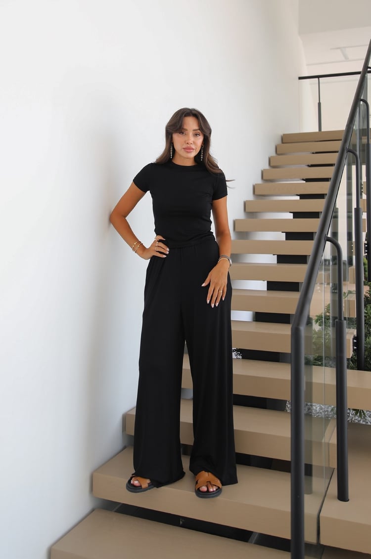 Siyah Bluz Pantolon Kimono Takım