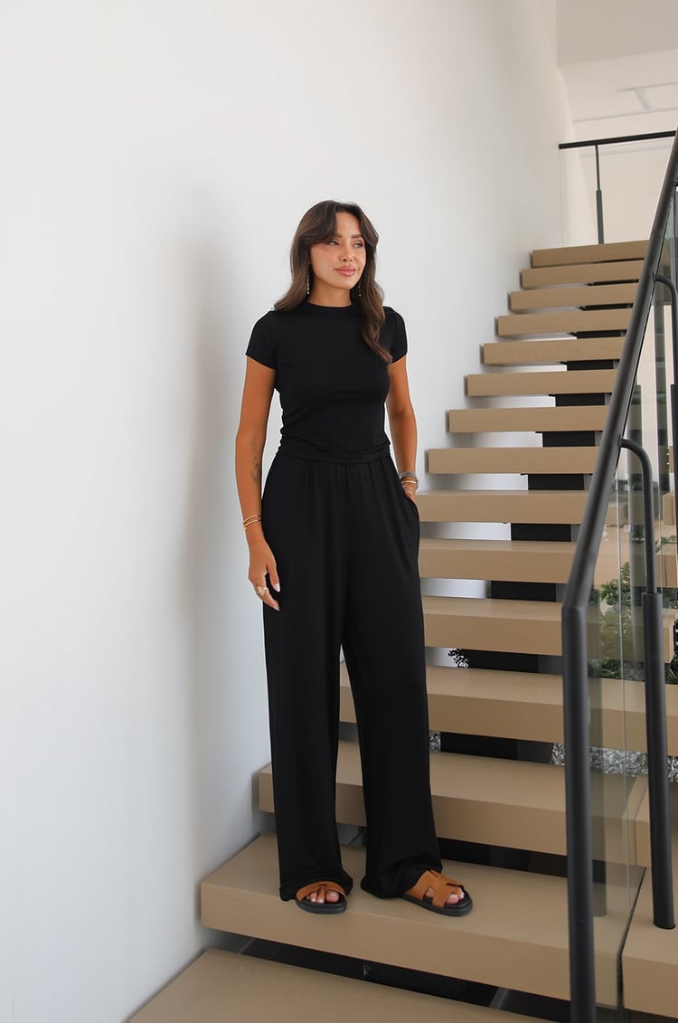 Siyah Bluz Pantolon Kimono Takım