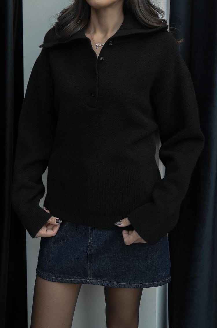 Siyah Boyce Polo Yaka Kazak