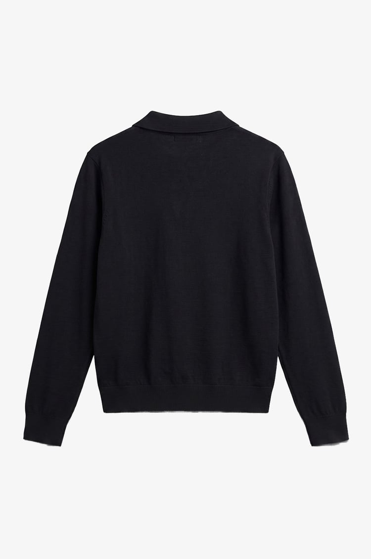 Siyah Button Polo Yaka Kazak